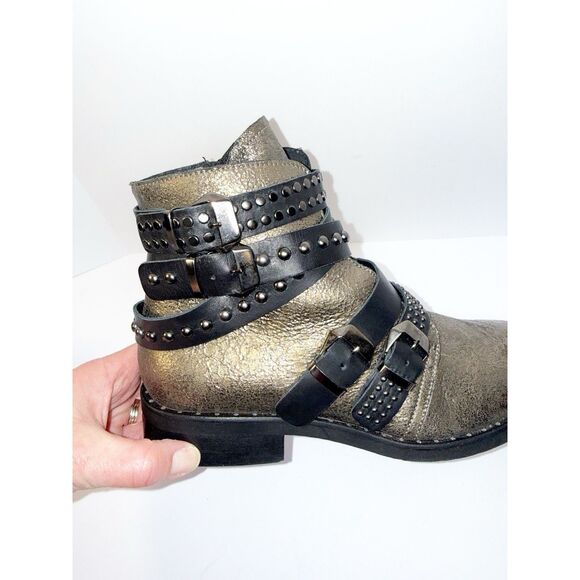 Freebird Leather Ankle Boots Western Boho Straps Buckle Studded Moto Rock 38/7.5 - Picture 16 of 16